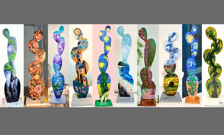 Reinterpreting Legends: Art Icons Painted on Wooden Cactus Sculptures